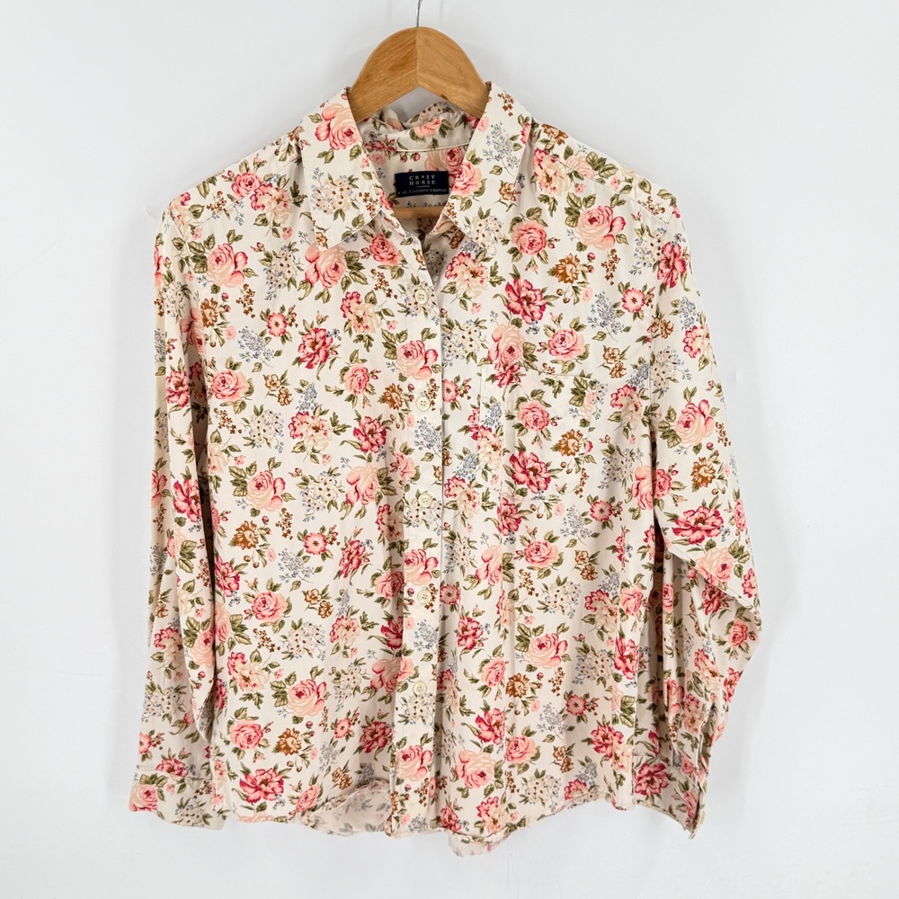 Vintage Liz Claiborne Crazy Horse Floral Button Up Shirt Pink Large Cottagecore